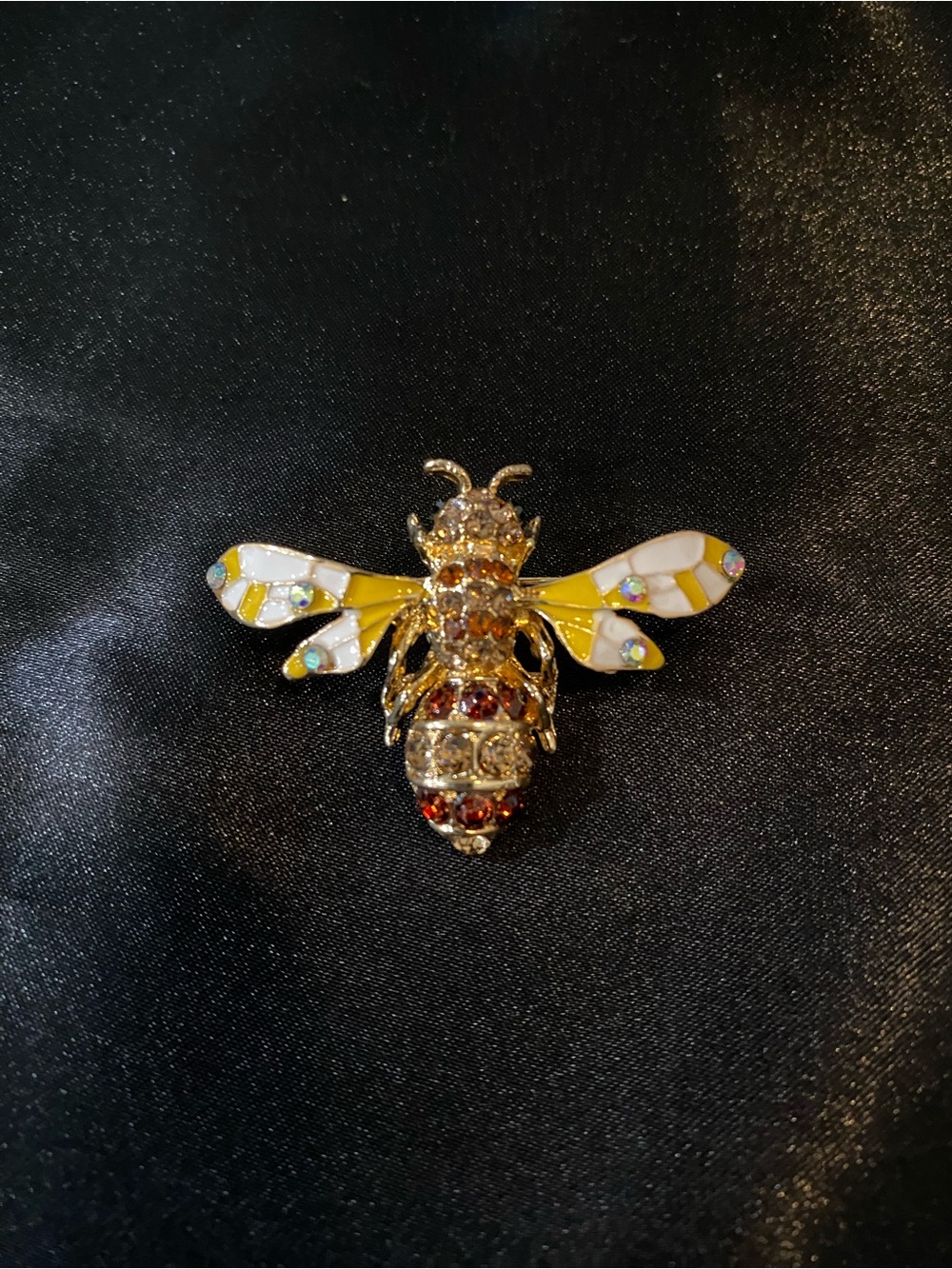 Gold-Tone Bee Brooch with Yellow and White Enamel Wings